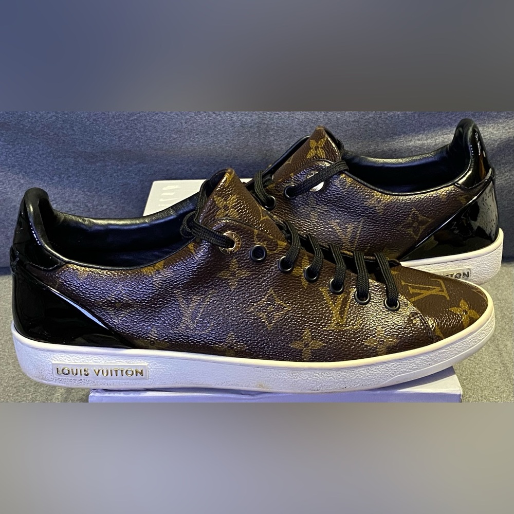 Louis Vuitton LV Brown Monogram Canvas Leather Frontrow Sneakers Women Sz 10